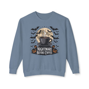 Halloween Coffee Crewneck Sweatshirt, Unisex Sweater for Fall, Cozy Autumn Style, Nightmare Before Coffee Gift, Halloween Apparel