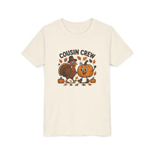 Load image into Gallery viewer, Thanksgiving Cousin Crew Youth Tee, Fall Family Celebrations, Cute Kids Shirt, Harvest Gathering Apparel, Autumn T-Shirt, Holiday Fun