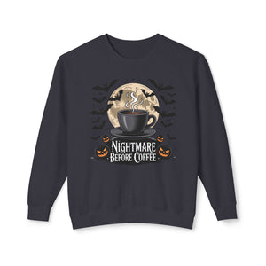 Halloween Coffee Crewneck Sweatshirt, Unisex Sweater for Fall, Cozy Autumn Style, Nightmare Before Coffee Gift, Halloween Apparel