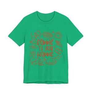 Thanksgiving Feast Short Sleeve Tee, Funny Thanksgiving Shirt, Gobble Til You Wobble Tee, Holiday Humor Tee, Family Dinner Clothing