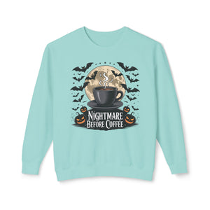 Halloween Coffee Crewneck Sweatshirt, Unisex Sweater for Fall, Cozy Autumn Style, Nightmare Before Coffee Gift, Halloween Apparel